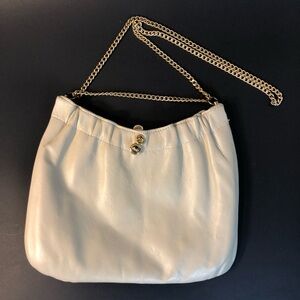 Vintage ANDE Ivory Leather Sliding Chain Strap Purse